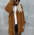 Veste Cardigan Double polaire pour femme, couleur unie, manches longues, peluche, chaude, à capuche, manteau d'extérieur surdimensionné, automne hiver