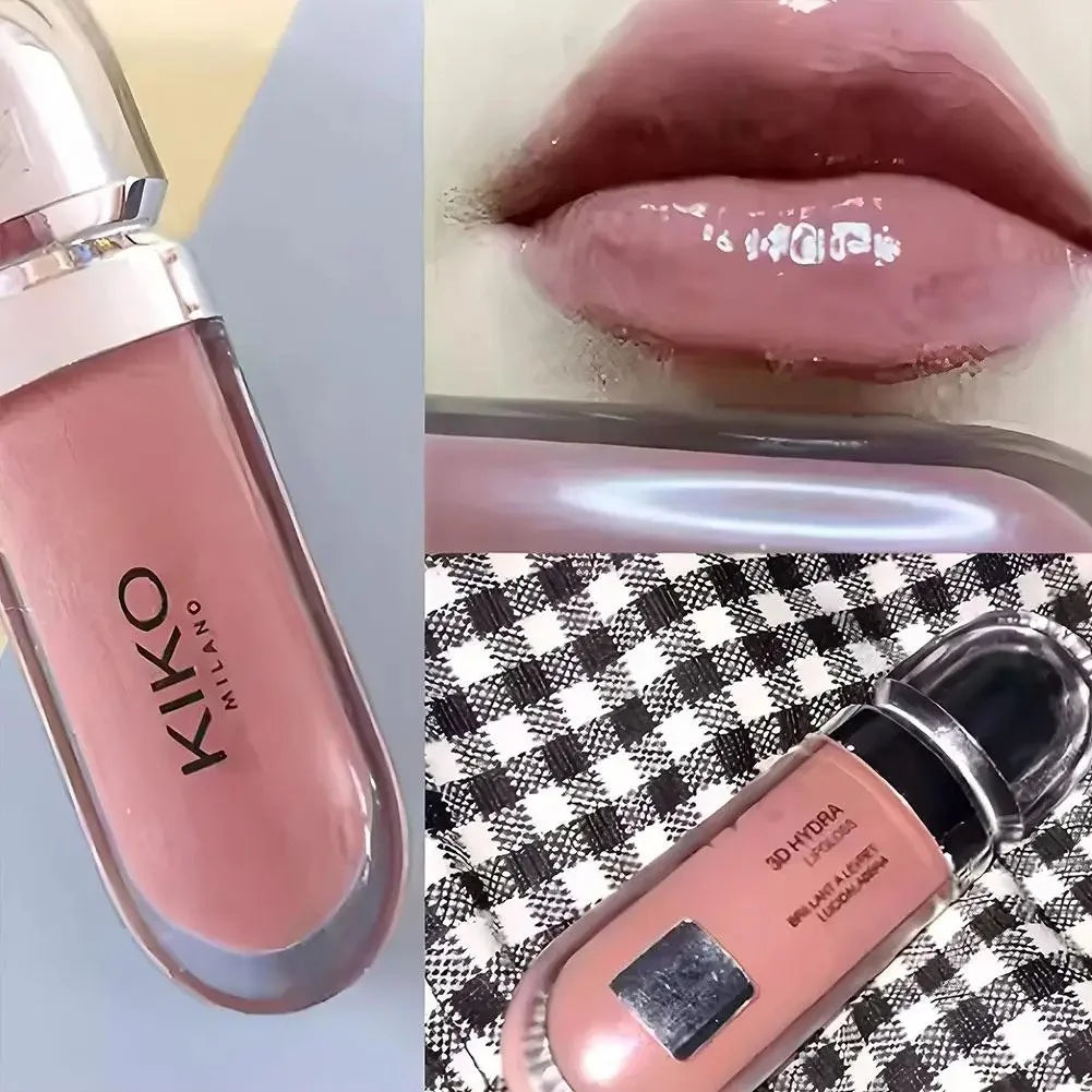 Kiko Original Gloss à lèvres effet miroir 3D, waterproof, longue tenue et anti-transfert, couleur douce couleur pâte de haricot, rouge brillant fin et charmant