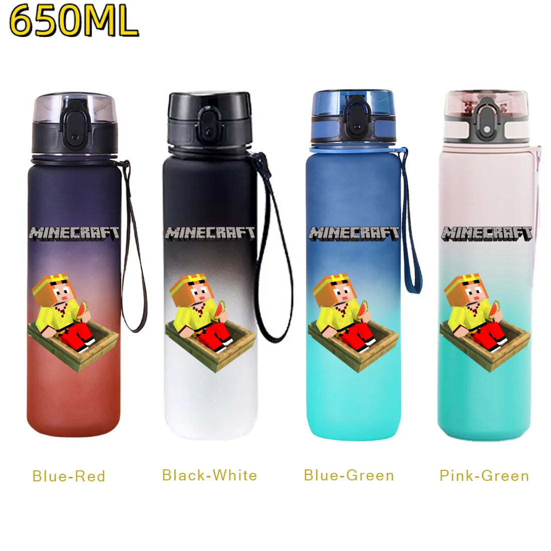 Bouteille d'eau sport Minecraft 650 ml, gourde en plastique anti-fuite, shaker de fitness pour extérieur, bouteille de voyage, gourde de bureau, cadeaux d'anniversaire