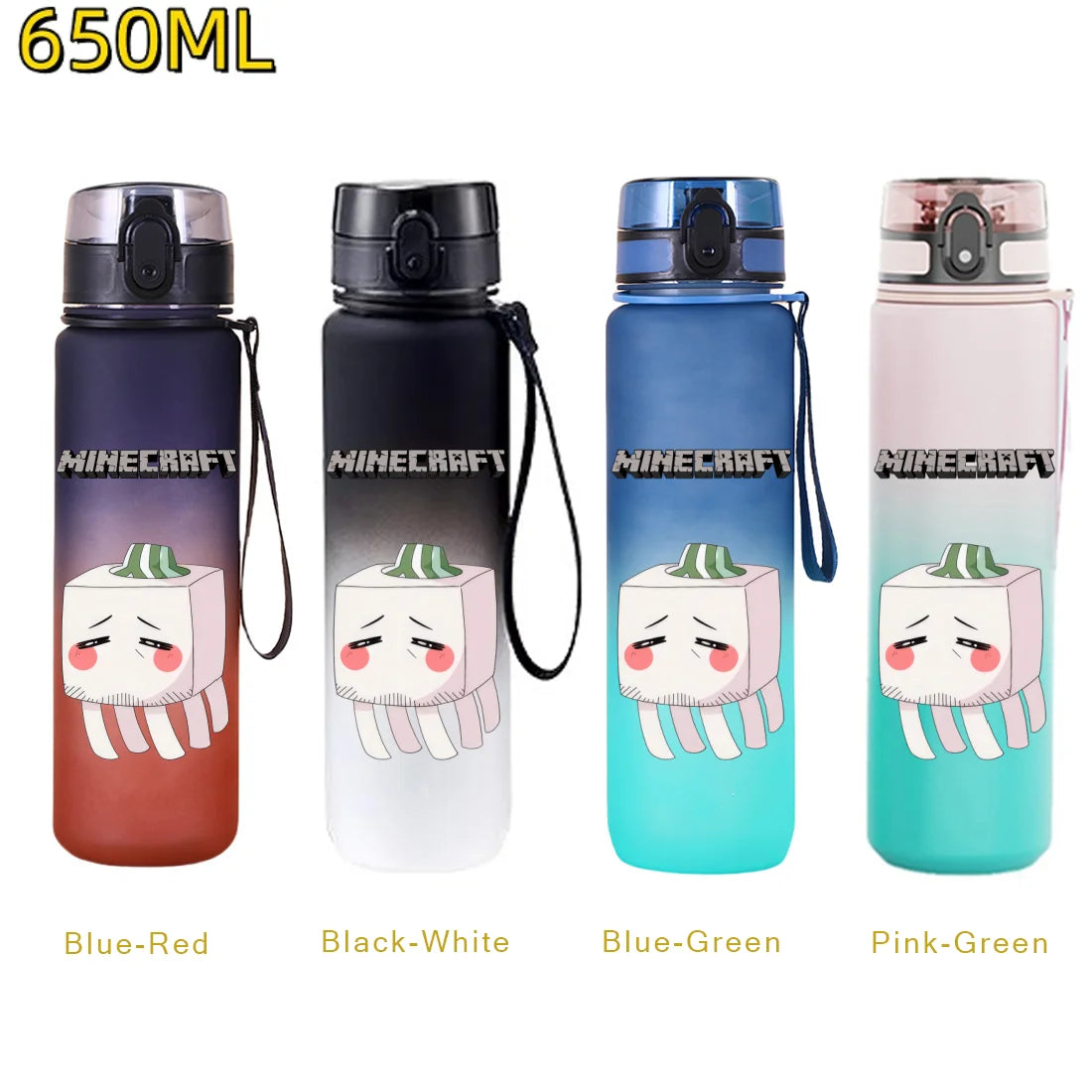 Bouteille d'eau sport Minecraft 650 ml, gourde en plastique anti-fuite, shaker de fitness pour extérieur, bouteille de voyage, gourde de bureau, cadeaux d'anniversaire