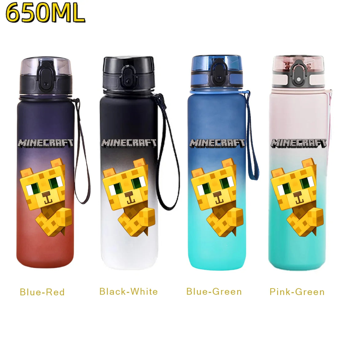 Bouteille d'eau sport Minecraft 650 ml, gourde en plastique anti-fuite, shaker de fitness pour extérieur, bouteille de voyage, gourde de bureau, cadeaux d'anniversaire