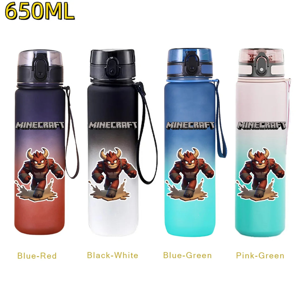 Bouteille d'eau sport Minecraft 650 ml, gourde en plastique anti-fuite, shaker de fitness pour extérieur, bouteille de voyage, gourde de bureau, cadeaux d'anniversaire