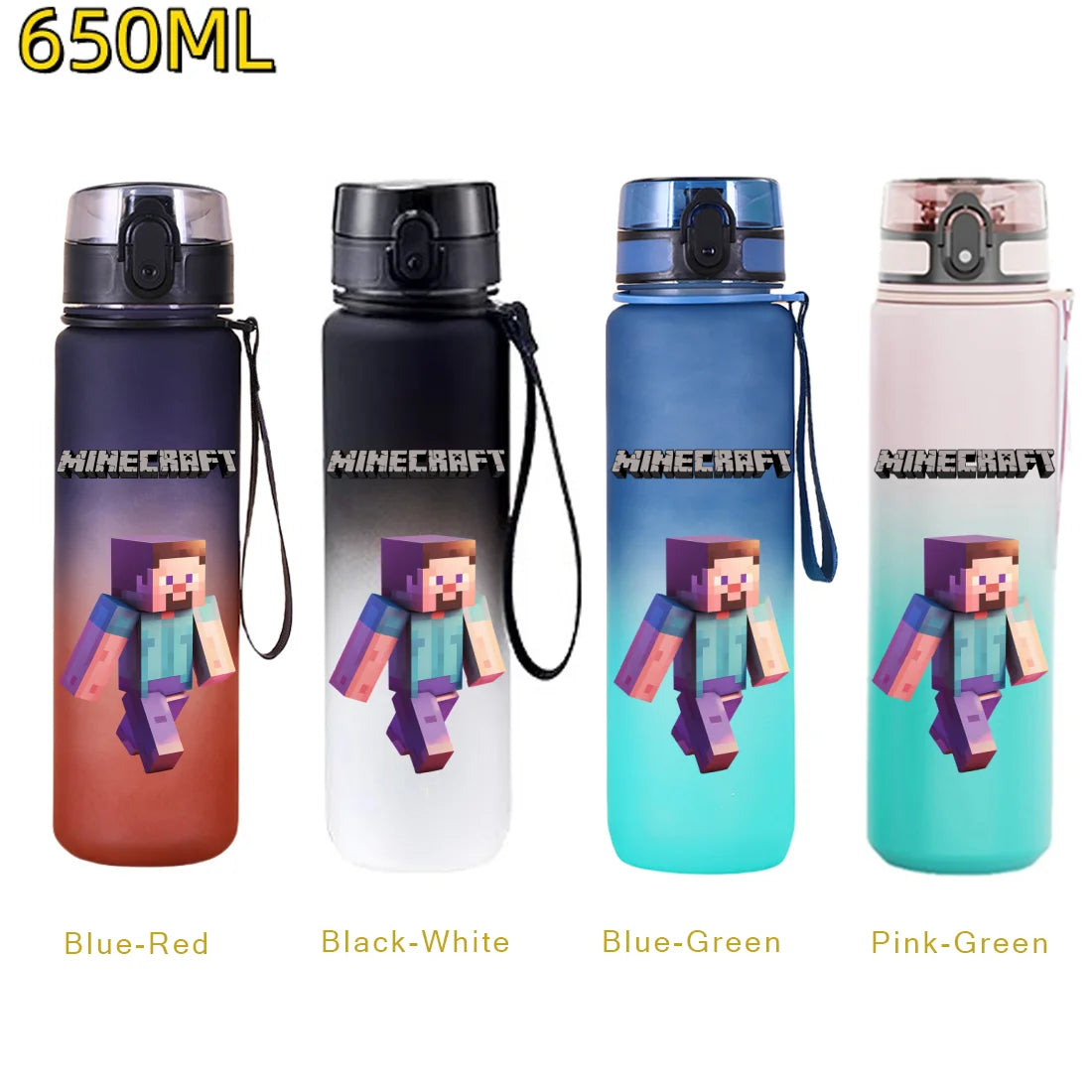 Bouteille d'eau sport Minecraft 650 ml, gourde en plastique anti-fuite, shaker de fitness pour extérieur, bouteille de voyage, gourde de bureau, cadeaux d'anniversaire