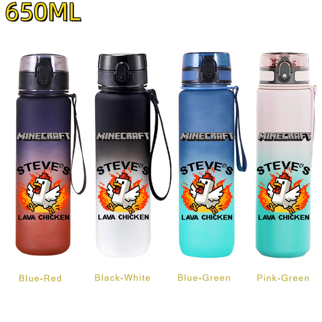 Bouteille d'eau sport Minecraft 650 ml, gourde en plastique anti-fuite, shaker de fitness pour extérieur, bouteille de voyage, gourde de bureau, cadeaux d'anniversaire
