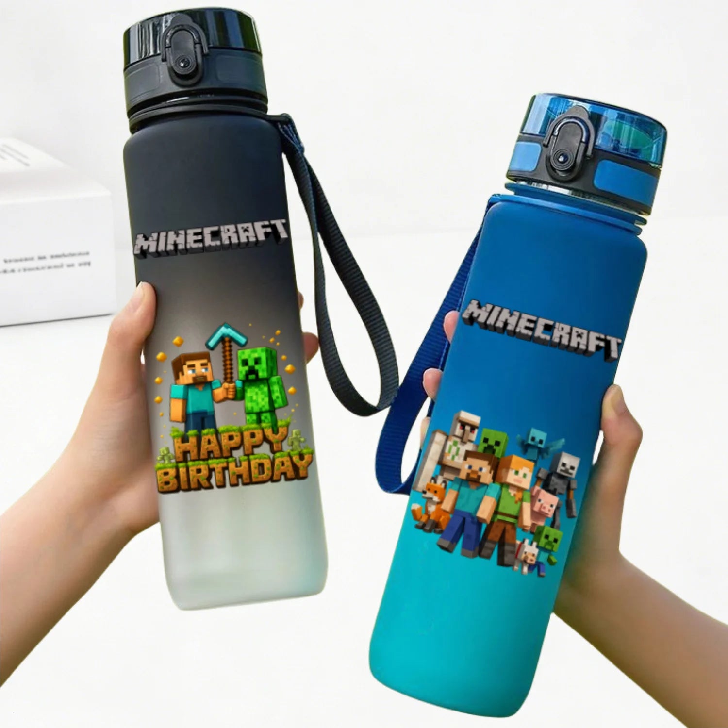 Bouteille d'eau sport Minecraft 650 ml, gourde en plastique anti-fuite, shaker de fitness pour extérieur, bouteille de voyage, gourde de bureau, cadeaux d'anniversaire