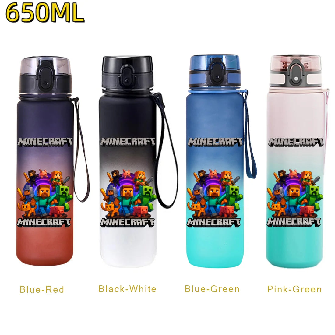 Bouteille d'eau sport Minecraft 650 ml, gourde en plastique anti-fuite, shaker de fitness pour extérieur, bouteille de voyage, gourde de bureau, cadeaux d'anniversaire