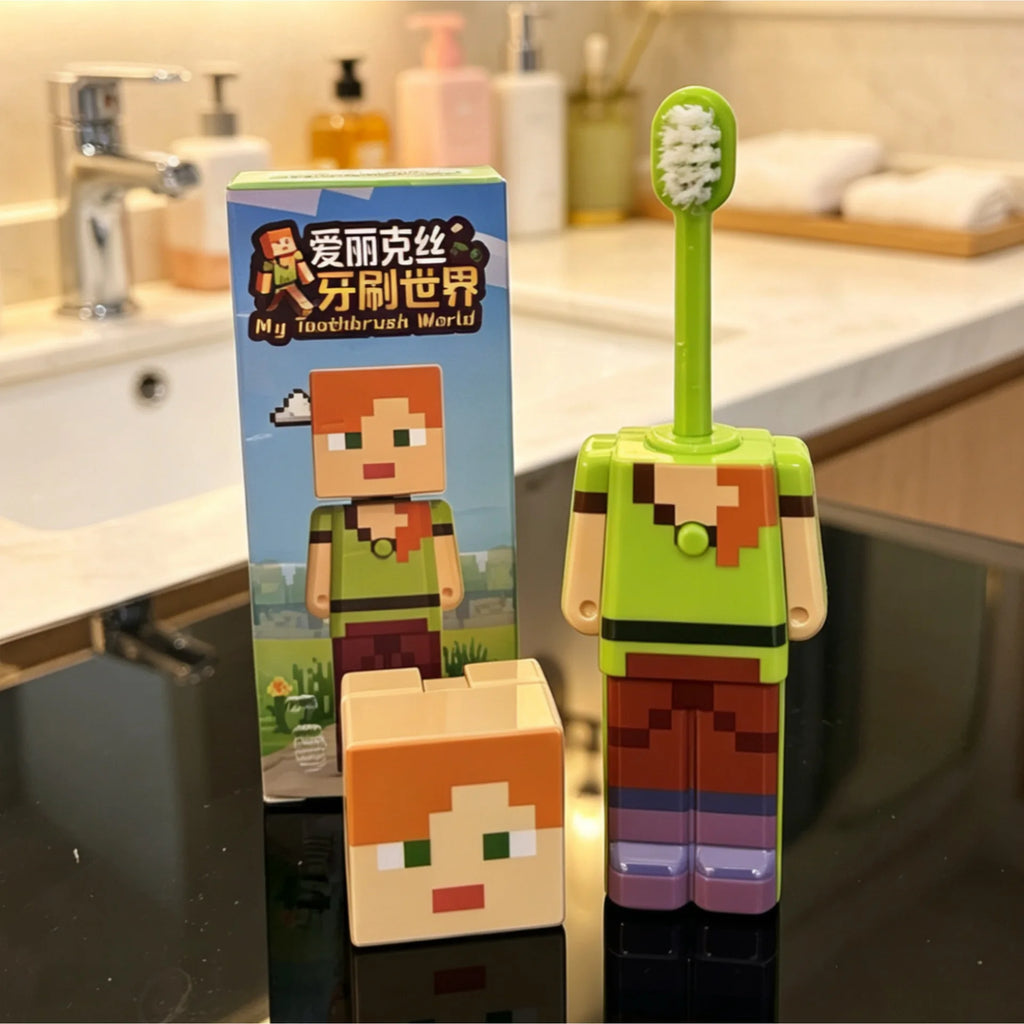 Nouvelle brosse à dents transformable 2026 à thème Anime, figurines MC mignonnes, à poils souples et fins, idéale pour les cadeaux