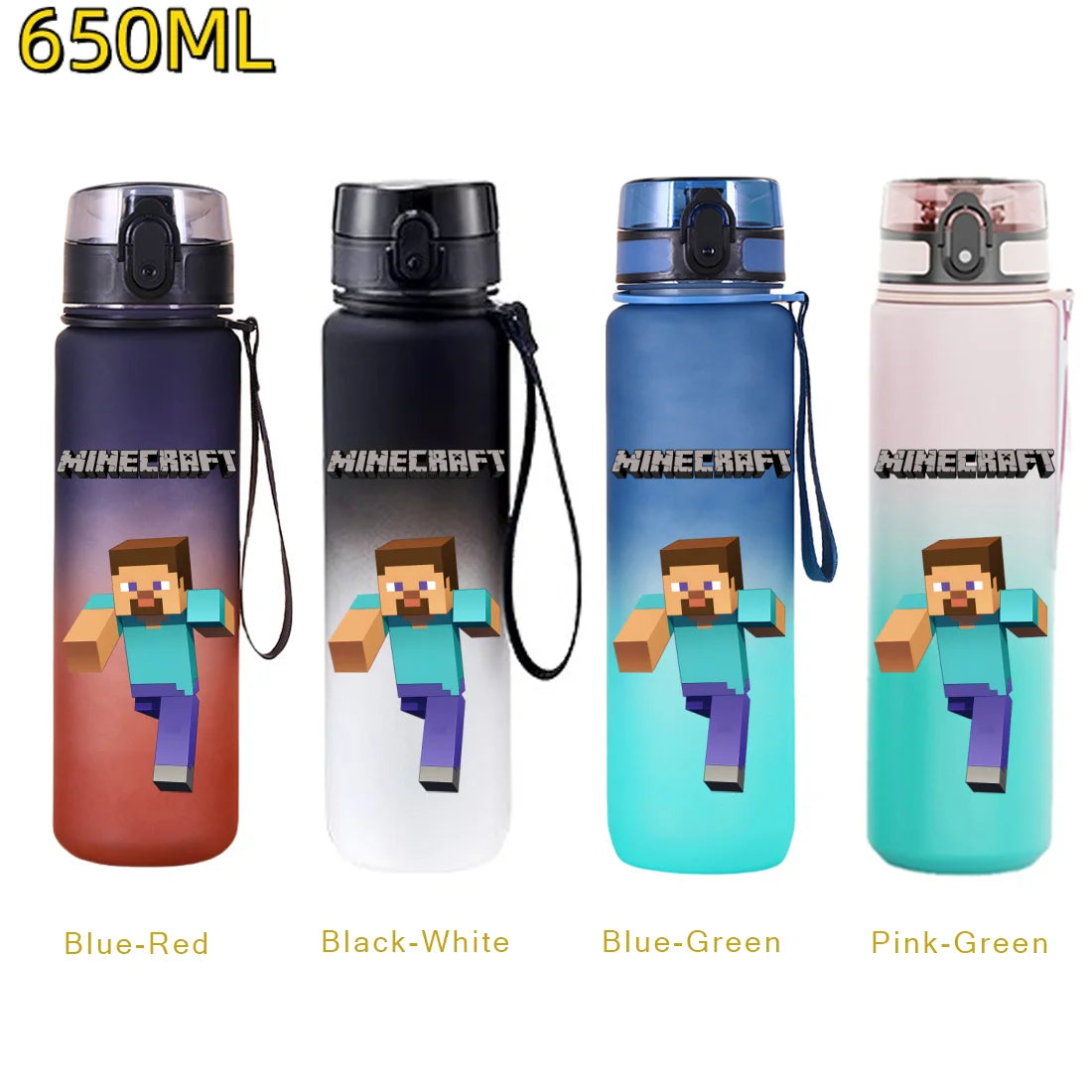 Bouteille d'eau sport Minecraft 650 ml, gourde en plastique anti-fuite, shaker de fitness pour extérieur, bouteille de voyage, gourde de bureau, cadeaux d'anniversaire