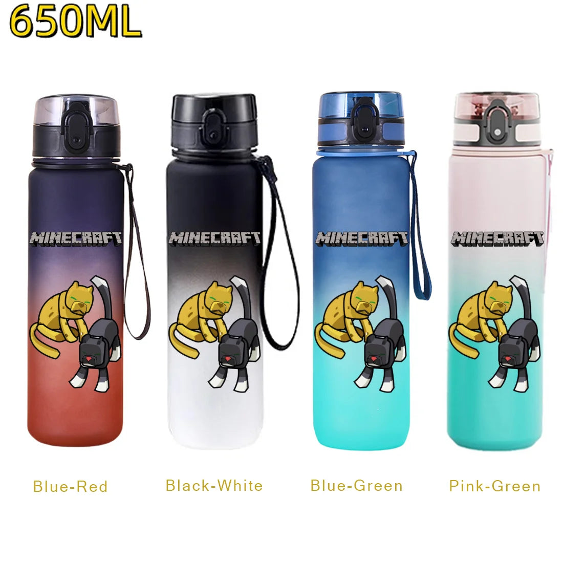 Bouteille d'eau sport Minecraft 650 ml, gourde en plastique anti-fuite, shaker de fitness pour extérieur, bouteille de voyage, gourde de bureau, cadeaux d'anniversaire
