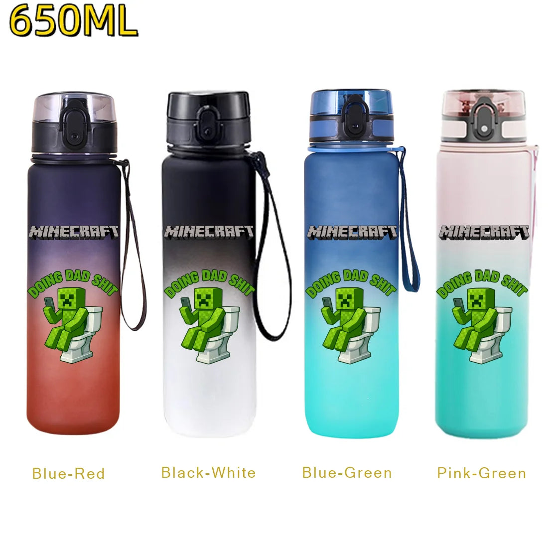 Bouteille d'eau sport Minecraft 650 ml, gourde en plastique anti-fuite, shaker de fitness pour extérieur, bouteille de voyage, gourde de bureau, cadeaux d'anniversaire