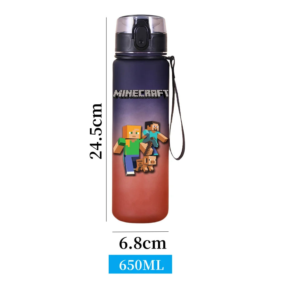 Bouteille d'eau sport Minecraft 650 ml, gourde en plastique anti-fuite, shaker de fitness pour extérieur, bouteille de voyage, gourde de bureau, cadeaux d'anniversaire