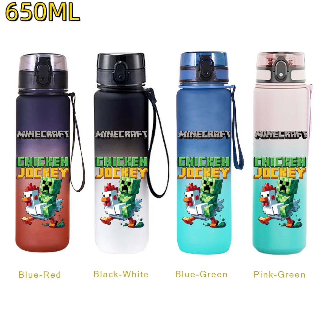 Bouteille d'eau sport Minecraft 650 ml, gourde en plastique anti-fuite, shaker de fitness pour extérieur, bouteille de voyage, gourde de bureau, cadeaux d'anniversaire