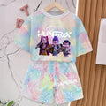 Nouvel ensemble T-shirt et pantalon KPOP Demon Hunters pour filles, vêtements d'été Kawaii avec visage souriant, tenues à manches courtes, pyjama pour enfants, cadeau