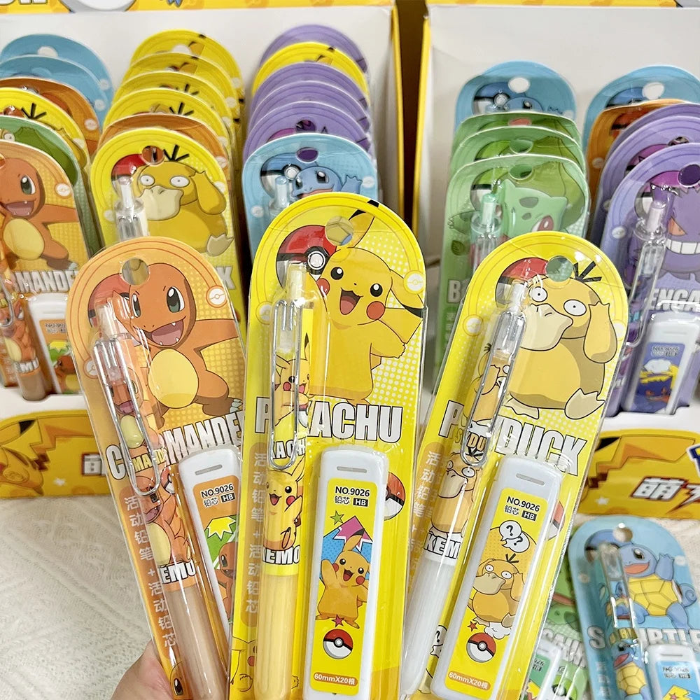 Ensemble de crayons mécaniques Pokemon Pikachu, dessin animé Squirtle Psyduck, crayons à dessin de 0.5Mm, papeterie scolaire et de bureau, cadeaux