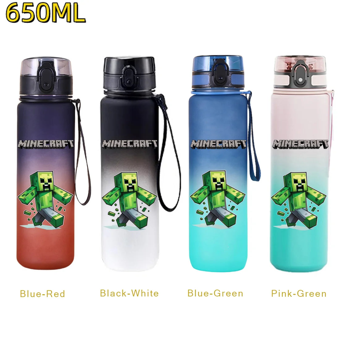 Bouteille d'eau sport Minecraft 650 ml, gourde en plastique anti-fuite, shaker de fitness pour extérieur, bouteille de voyage, gourde de bureau, cadeaux d'anniversaire